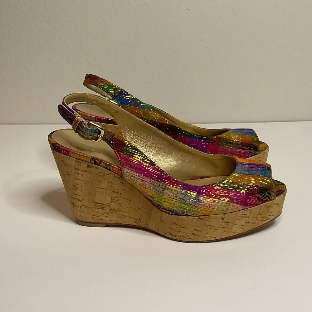 Stuart Weitzman Jean Winsel Tinsel Slingback Espadrille Wedge Sandals Sz‎ 7.5M - Picture 3 of 9